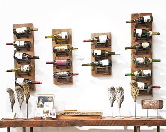 Modern Farmhouse wine rack Handmade from Reclaimed Wood and steel,  Home Alcohol Bar storage