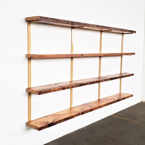 Wall Mounted Shelving Unit- Modular shelving system with 4 solid wood shelves and heavy duty shelf brackets
