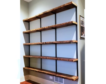 Reclaimed Wood Bookshelf, Wall Mount Bookcase, Wood Storage Shelves Farmhouse 5-Shelf Bookcase Rustic Shelves for Living Room