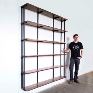 Handmade Steel & Wood Wall Mounted Bookshelf: Modern Floating Shelving