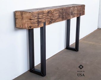 Narrow Console Table - Rustic Entryway Table - Industrial Sofa Table - Reclaimed Wood and Steel Console - Unique Console Table - farmhouse