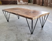 Industrial Modern Coffee Table - Rustic Coffee Table - Reclaimed Wood Steel Side Table - Mid-century Coffee Table - Hairpin Table