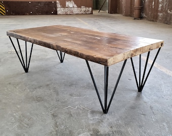 Industrial Modern Coffee Table - Rustic Coffee Table - Reclaimed Wood & Steel Side Table -  Mid-century Coffee Table - Hairpin Table