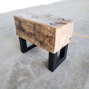 Small Reclaimed Wood Bench: Rustic Industrial Beam Side Table