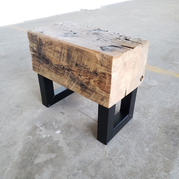 Small Bench -  Narrow Bench Seat - Beam Bench -Reclaimed Wood Steel Side Table - Rustic Industrial bench. Beam Side Table. Modern wood bench