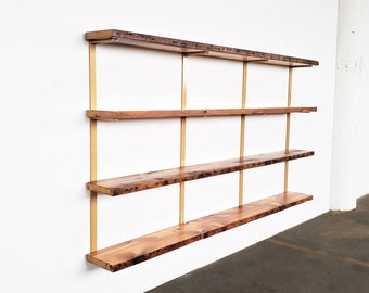 Wall Mounted Shelving Unit- Modular shelving system with 4 solid wood shelves and heavy duty shelf brackets