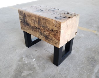 Small Bench -  Narrow Bench Seat - Beam Bench -Reclaimed Wood Steel Side Table - Rustic Industrial bench. Beam Side Table. Modern wood bench