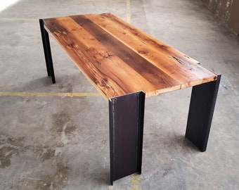 Reclaimed Wood Dining Table: Modern Industrial Steel Base