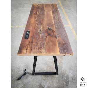 Reclaimed Wood Desk with Power Outlet: Modern Industrial Steel Base