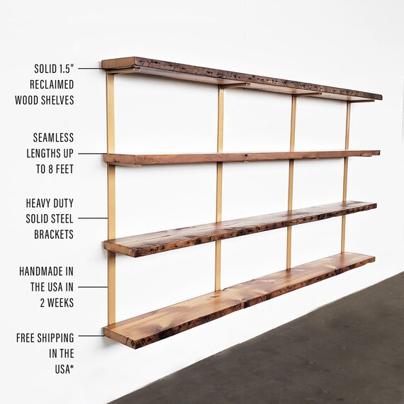 Wall Mounted Shelving Unit Modular shelving system with 4 solid wood shelves and heavy duty shelf brackets Etsy