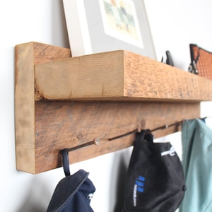 Rustic Reclaimed Wood Coat Rack with Shelf: Entryway Organizer