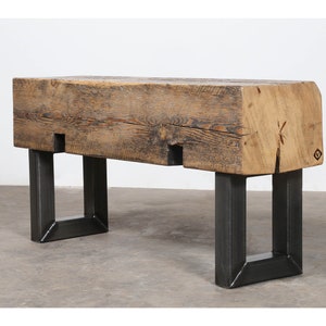 Beam Bench Entryway Bench Narrow Bench Reclaimed Wood and Steel