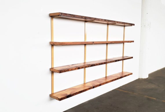 Wall Mounted Shelving Unit Modular Shelving System With 4 Solid Wood Shelves  and Heavy Duty Shelf Brackets 