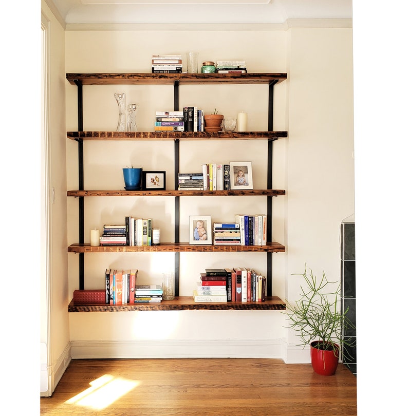 Reclaimed Wood Bookshelf Wall Mount Bookcase Wood Storage Etsy