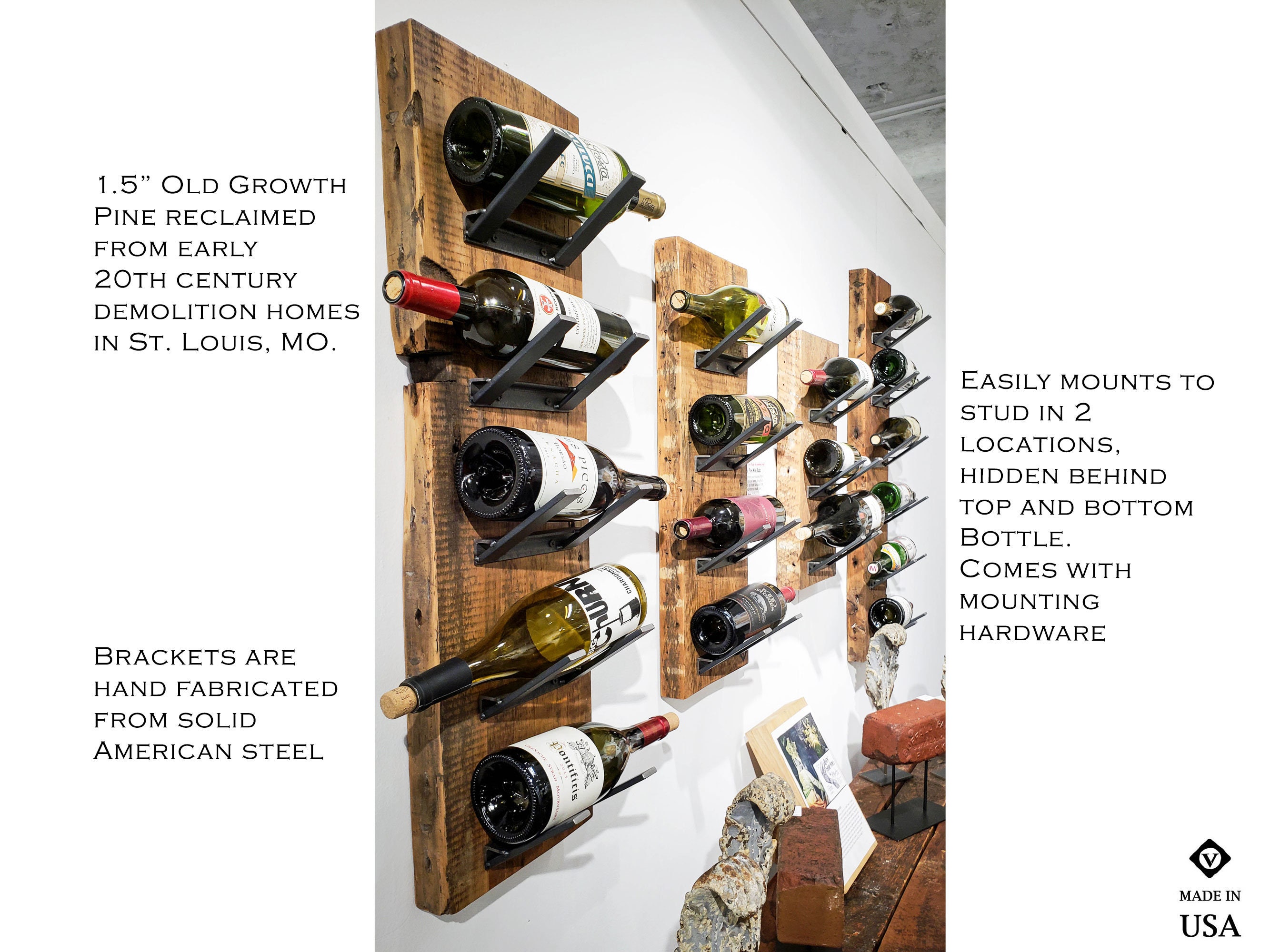 Montado en la pared Botellero de madera recuperada acero, almacenamiento de  vino industrial rústico, exhibición de botellas de vino Magnum hechas a  mano en EE. UU., wino gift -  México