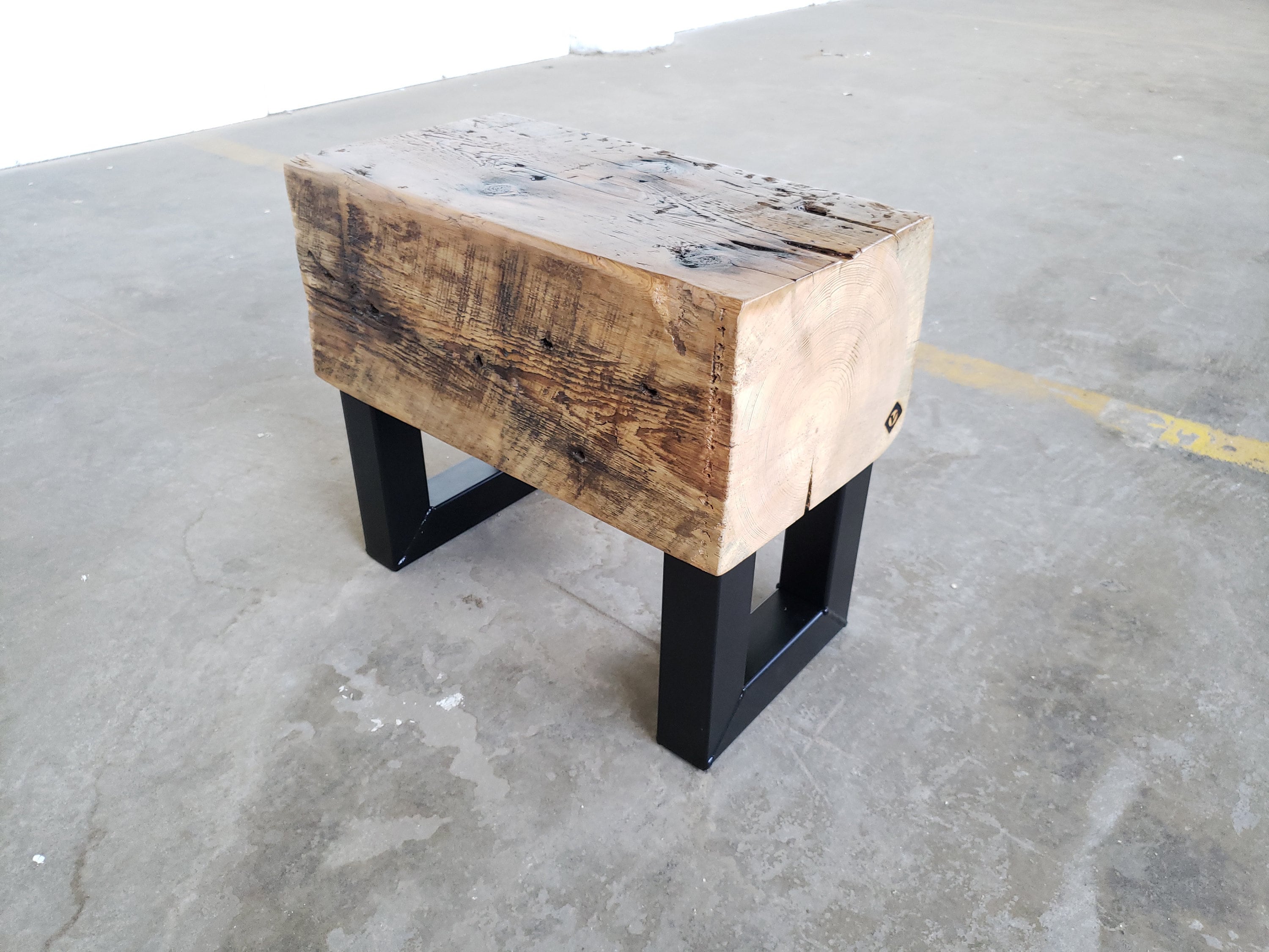 Small Bench Narrow Bench Seat Beam Bench reclaimed Wood Steel Side