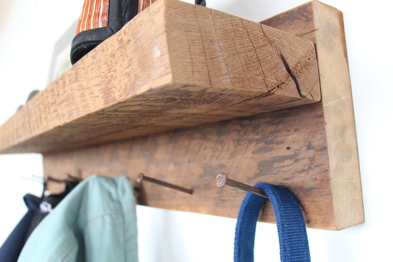 Rustic Coat Rack. Coat Rack Wall Mount. Coat Hanger with Shelf. Entryway Coat Rack with Shelf. Reclaimed wood Towel Rack. image 4