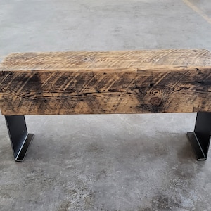 Narrow Entryway Bench - Beam Bench - Industrial table -  Reclaimed Wood and Steel Bench - Rustic bench - Timber Bench - Modern wood bench