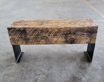 Narrow Entryway Bench - Beam Bench - Industrial table -  Reclaimed Wood and Steel Bench - Rustic bench - Timber Bench - Modern wood bench