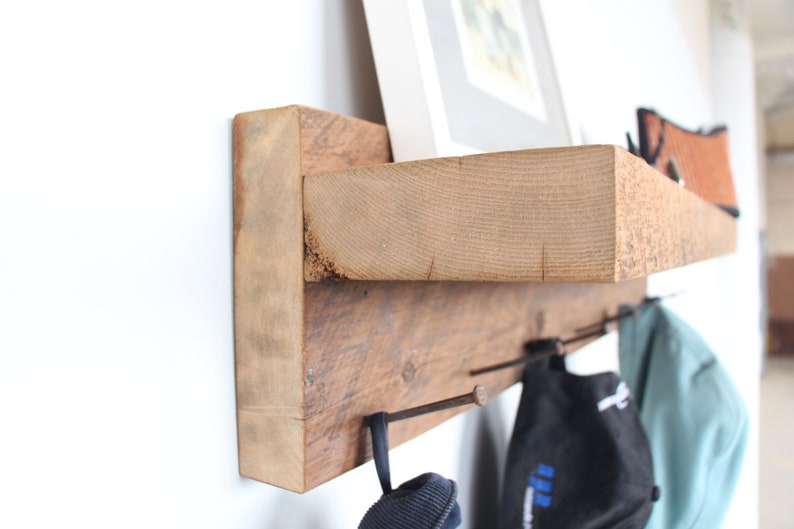 Rustic Coat Rack. Coat Rack Wall Mount. Coat Hanger with Shelf. Entryway Coat Rack with Shelf. Reclaimed wood Towel Rack. image 5