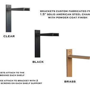 Heavy duty wall mounted steel shelf brackets. Brass shelf bracket for floating wall bookshelves.