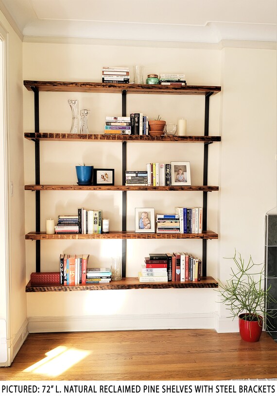 Large Wall Mounted Shelving Unit Modern Wood And Steel Custom Shelves Farmhouse Bookcase