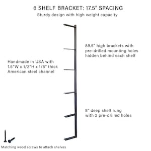 Industrial Wall-Mounted Bookshelf | Solid Wood & Steel, 6-Shelf Floating Bookcase immagine 16