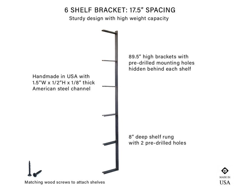 Industrial Wall-Mounted Bookshelf | Solid Wood & Steel, 6-Shelf Floating Bookcase immagine 16