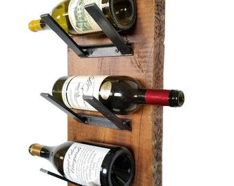 Wall mounted Reclaimed wood + steel wine rack, Rustic Industrial wine storage, Magnum Wine bottle display handmade in USA, wino gift