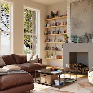 Industrial Wall-Mounted Bookshelf | Solid Wood & Steel, 6-Shelf Floating Bookcase immagine 2