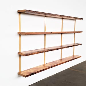Handmade Reclaimed Pine Wall Mounted Shelving Unit: Steel Bracket Modular Shelving