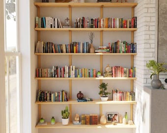 Industrial Wall-Mounted Bookshelf | Solid Wood & Steel, 6-Shelf Floating Bookcase