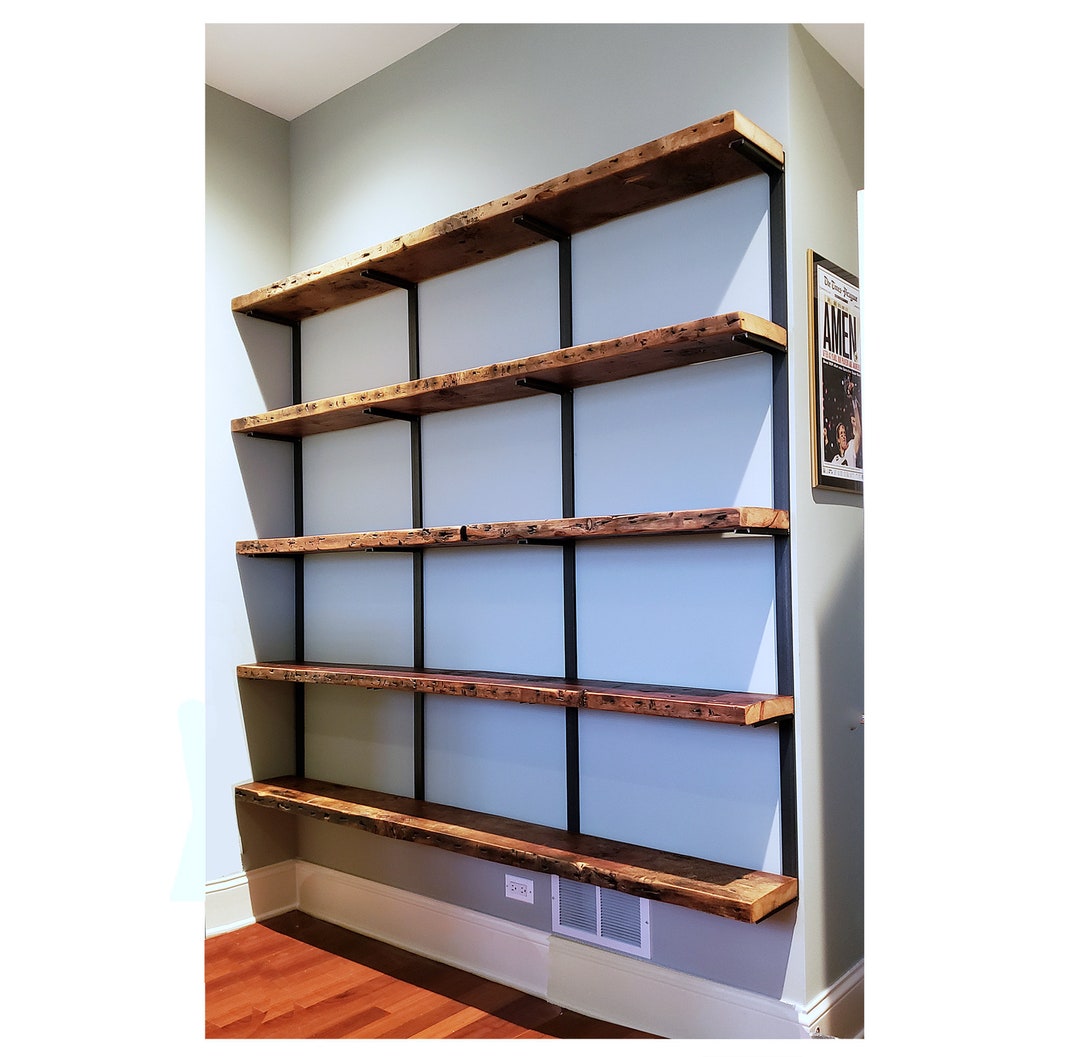 Reclaimed Wood Bookshelf, Wall Mount Bookcase, Wood Storage Shelves