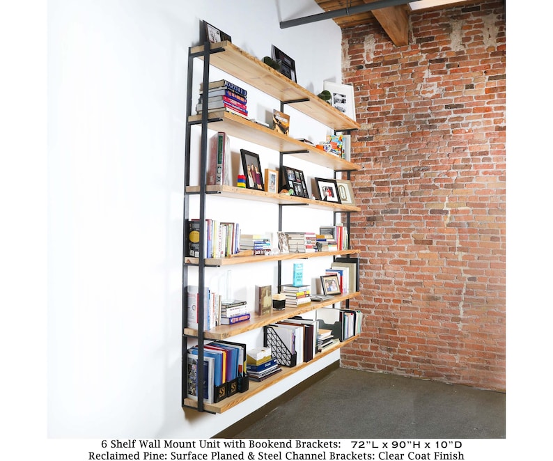 Bookshelf Brackets w/ Bookend , Heavy Duty Open Shelving, Floating Shelf Brackets, Custom wall Shelves, Modern Farmhouse iron shelf-bracket image 5