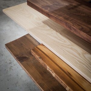 solid wood shelves. Black walnut, ash, reclaimed pine wood shelves with laquer finish