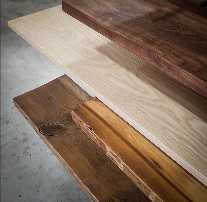 solid wood shelves. Black walnut, ash, reclaimed pine wood shelves with laquer finish