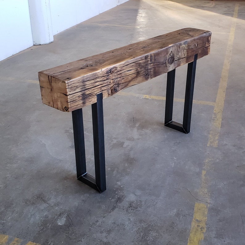 Industrial Console Table with Steel Legs Narrow Reclaimed Etsy