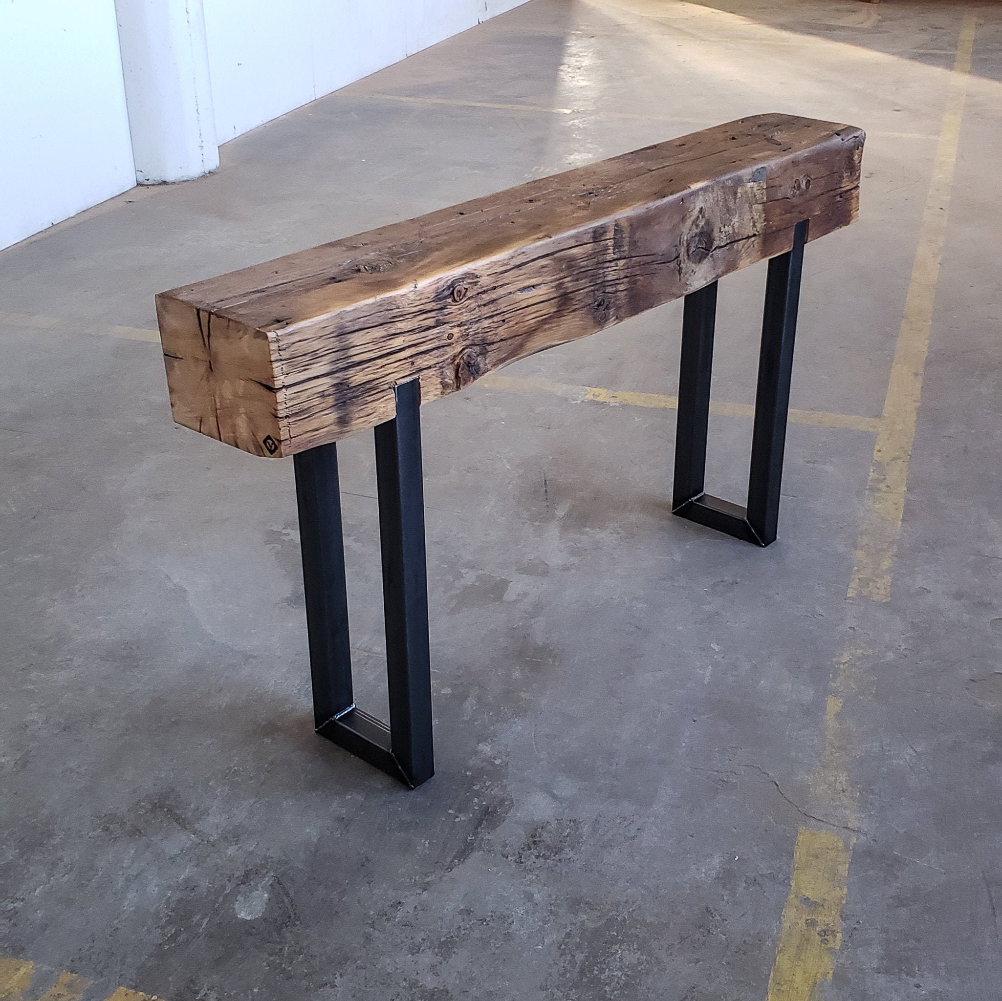 Industrial Console Table with Steel Legs Narrow Reclaimed Etsy