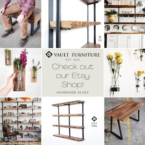 Shop our Etsy store for more high quality furniture, shelving, and accesories all made in the USA with premium materials. Perfect for those looking to elevate thier space with sleek, heirloom quality handcrafted items.