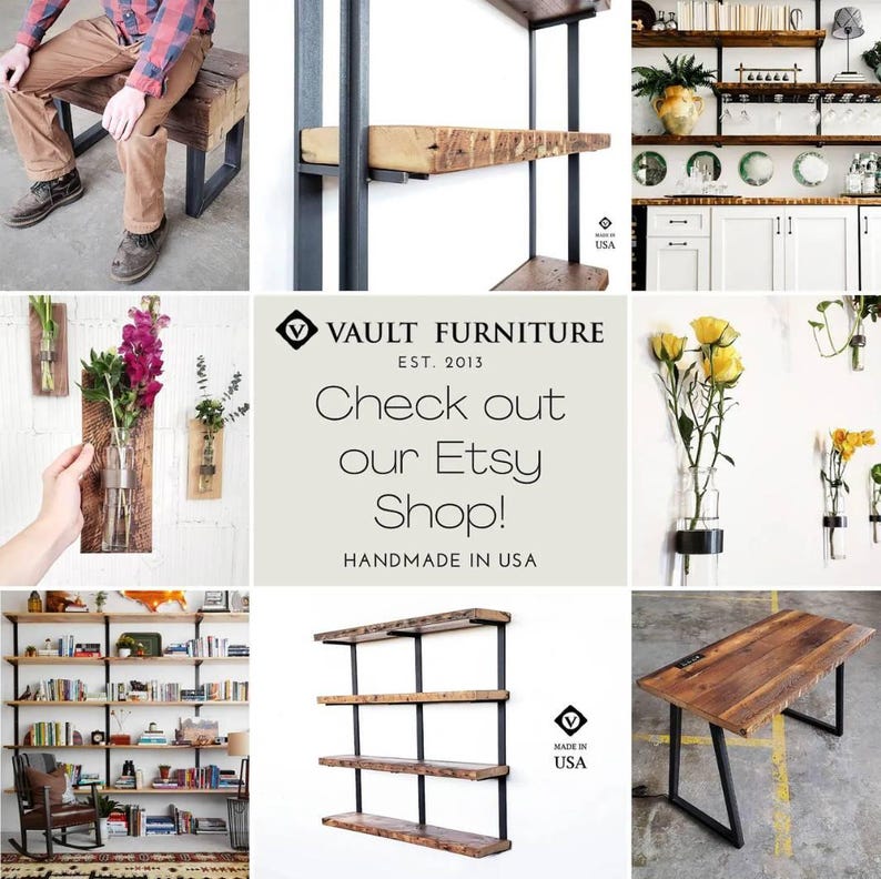Shop our Etsy store for more high quality furniture, shelving, and accesories all made in the USA with premium materials. Perfect for those looking to elevate thier space with sleek, heirloom quality handcrafted items.