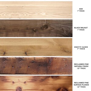 Solid wood shelving custom built by Vault Furniture. Knotty alder, black walnut, ash, and reclaimed wood bookshelves.