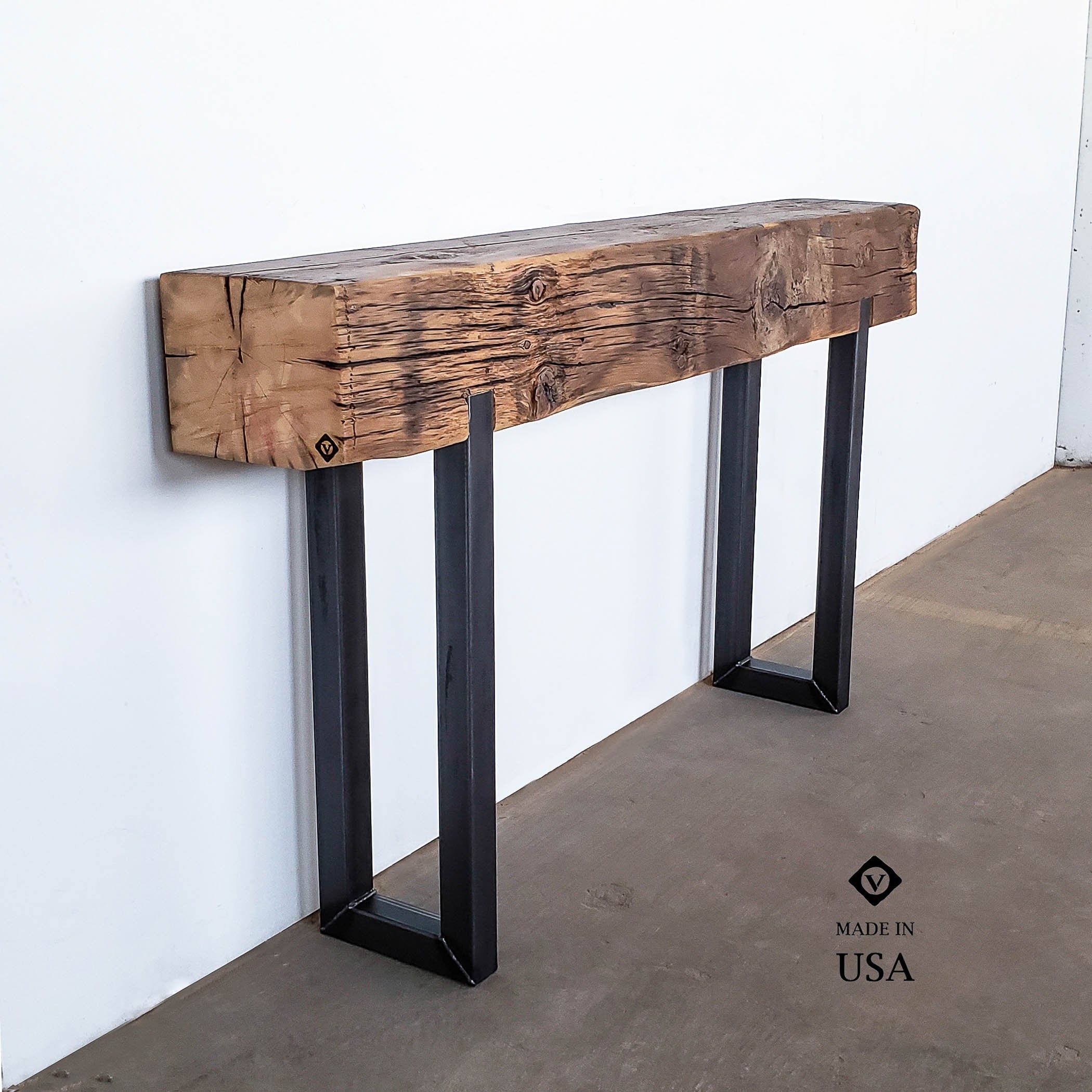 Industrial Console Table with Steel Legs Narrow Reclaimed Etsy