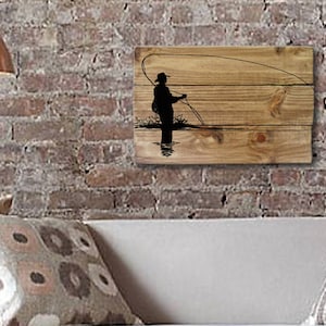 Unique Fly Fishing Wall Art on Solid Wood Boards 17 X 11 Nature Decor  Outdoorsman 
