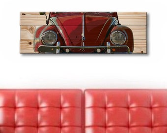 Classic Beetle Car Wall Art on Solid Wood Boards - 32" x 11" Automobile Decor VW Bug Aircooled Type 1