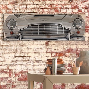 Large Aston Martin DB5 Sports Car Wall Art on Solid Wood Boards - 32&quot; x 11&quot; British Automobile Decor, James Bond Car 007