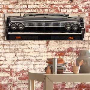 Large Lincoln Continental Car Wall Art on Solid Wood Boards - 32&quot; x 11&quot; American Automobile Decor Classic 60s