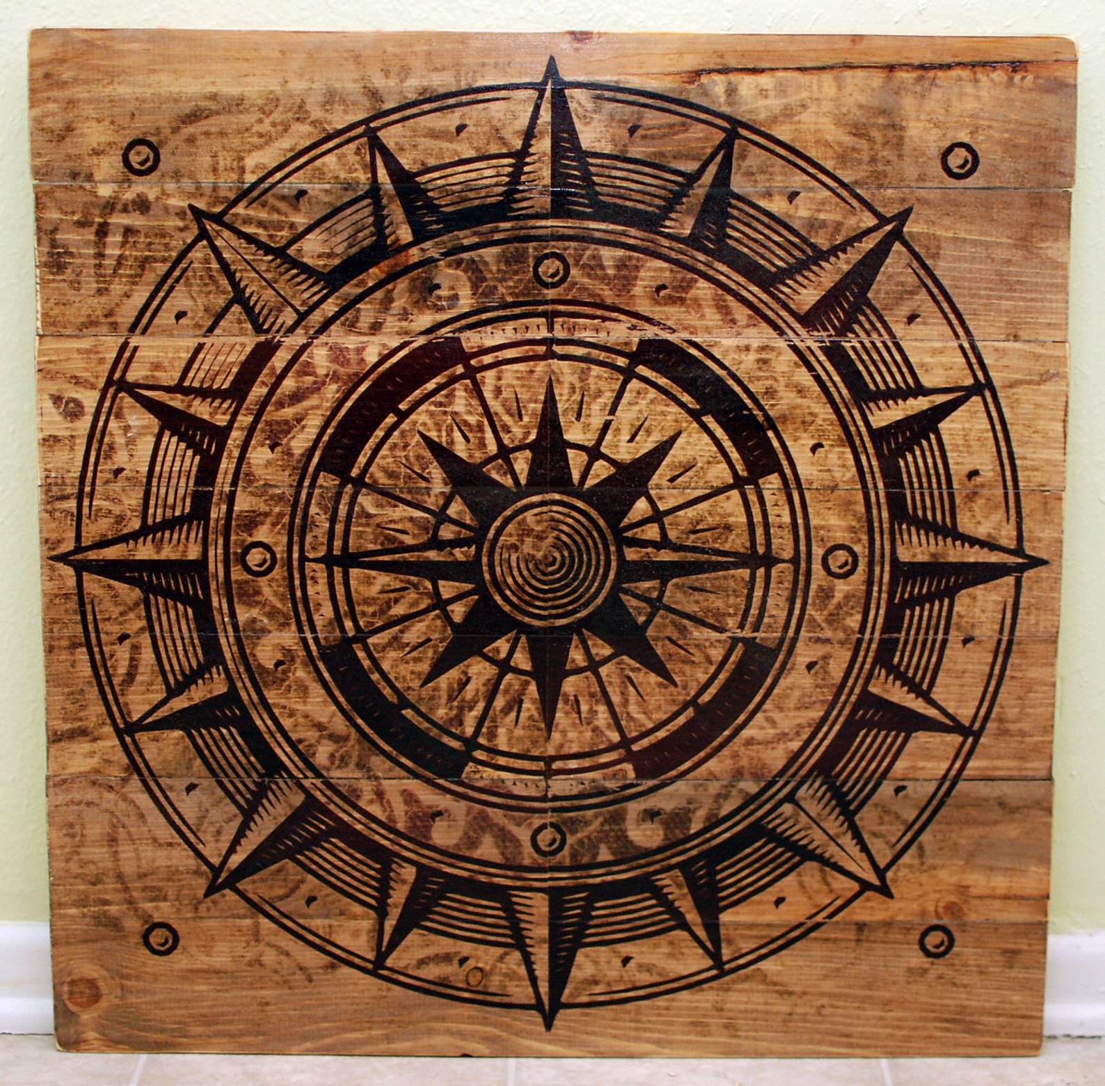 Large Rustic Compass Wall Art on Distressed Solid Wood Etsy