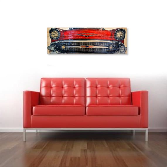 Large 57 Chevy Bel Air Car Wall Art On Solid Wood Boards Etsy