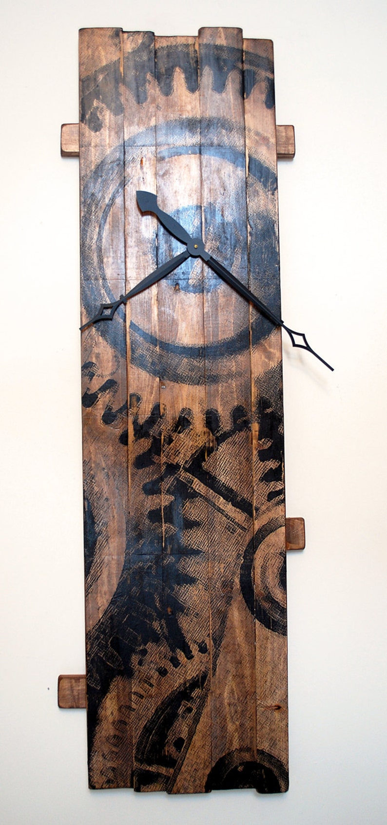 Oversized Wall Clock with Clock Gears Art on Stained Etsy