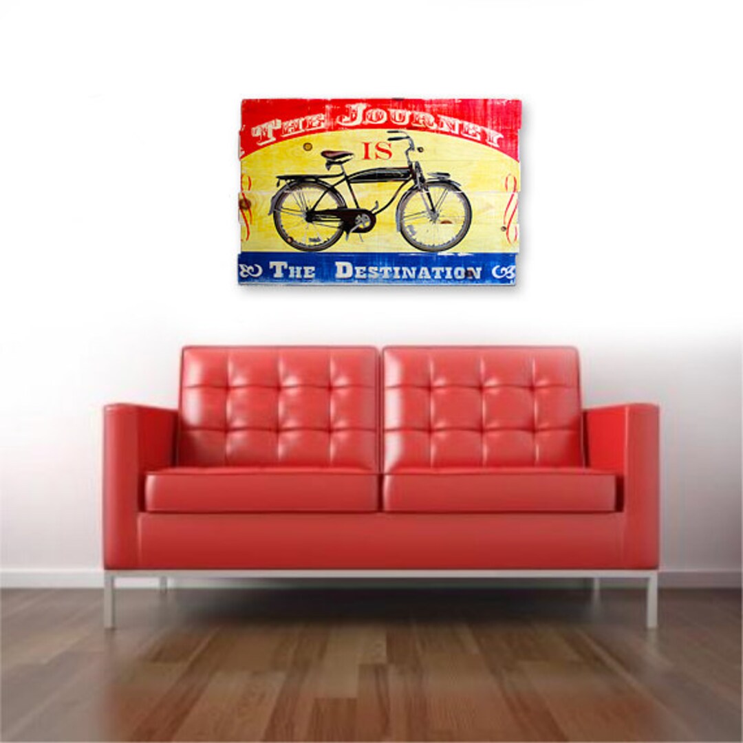 Large Vintage Bicycle Wall Art on Solid Wood Boards the Journey is the